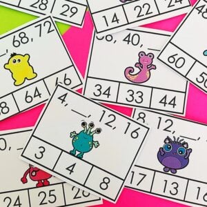 Check out these adorable free printable clip cards for a fun monster math activity that helps kids practice skip counting by 4s!