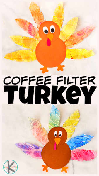 If you are looking for fun-to-make and cute turkey craft ideas, you will love this stunning coffee filter turkey project. This turkey project for preschool, kindergarten, pre-k, toddler, and first graders is sure to be a hit by both your young artist and those who see the artwork hanging in your home!