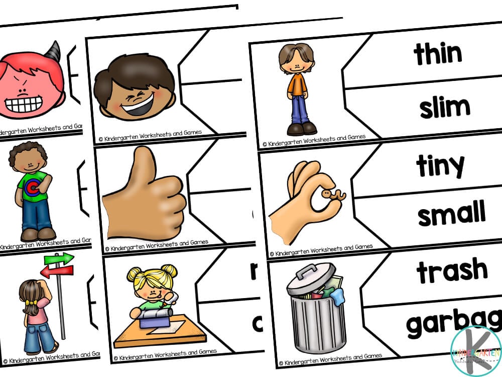Free Printable Synonym Puzzles for Kinder to Practice