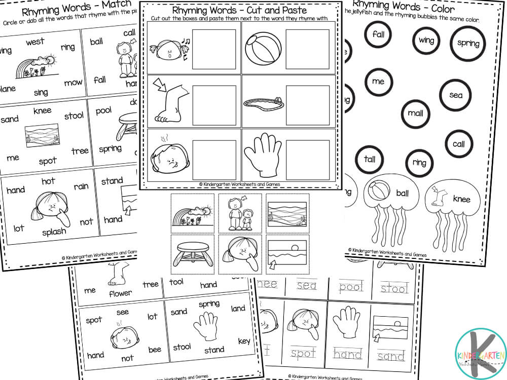 FREE Printable Rhyming Words Worksheets for Kindergartners