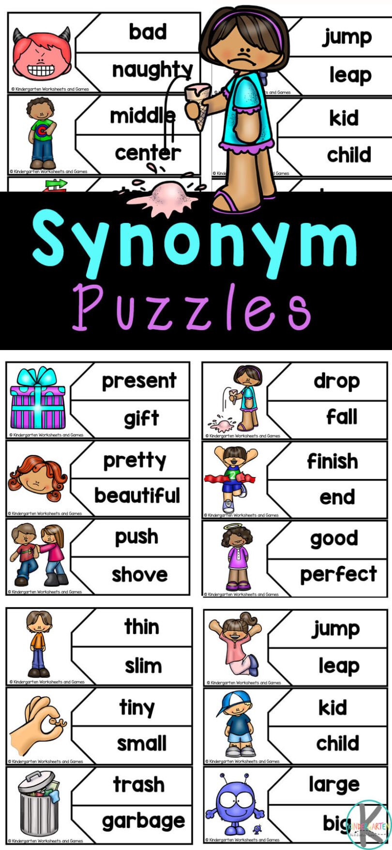 Free Printable Synonym Puzzles for Kinder to Practice