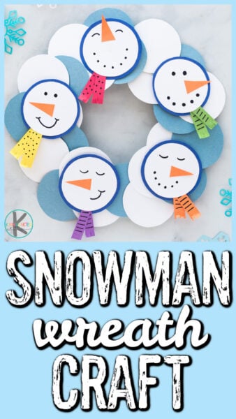 If you are looking for fun and clever snowman craft ideas to make this January, you will love this adorable snowman wreath craft! This construction paper snow man is easy to make with preschool, pre-k, kindergarten, first grade, 2nd grade, 3rd graders, and up! Their are so many fun variations with this Christmas or January craft activity.