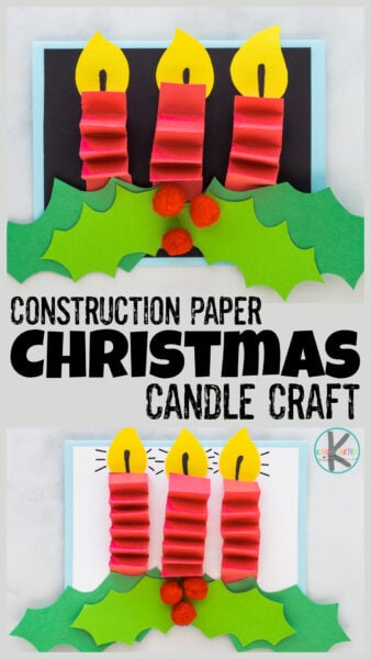One of my favorite things to at Christmas is the beautiful candles that adorn windows and decorate inside. This simple construction paper Christmas craft is a great way for kids to recreate this holiday staple with an easy Christmas candle craft. Use this Christmas craft ideas for kindergarten, preschool, pre-k, first grade, 2nd grade, and 3rd graders too.