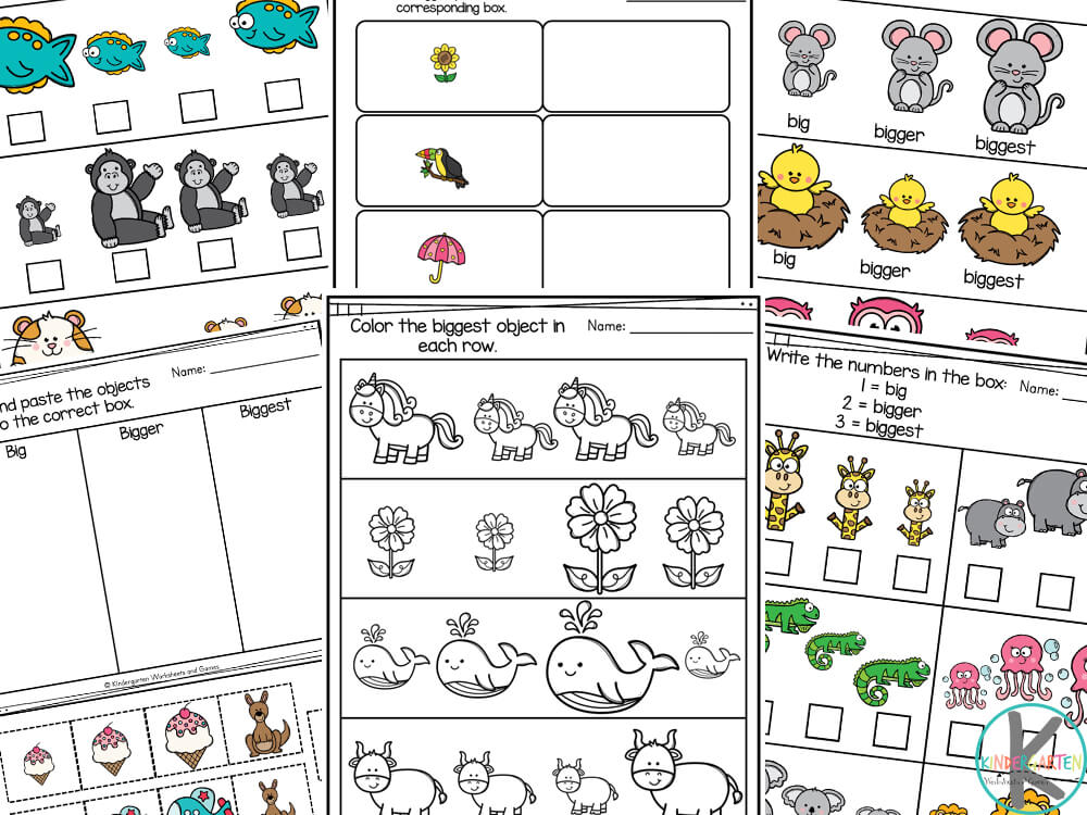 FREE Printable Big, Bigger and Biggest Kindergarten Math Worksheets