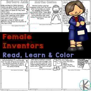 Explore the inspiring history of female inventors with our fun and free printable girl coloring pages for science lessons and Women's History Month!