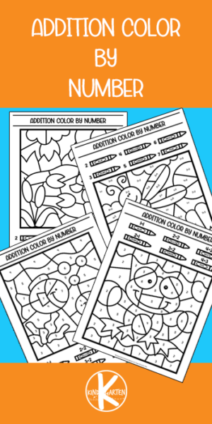 free spring color by number and addition worksheet for kindergarten