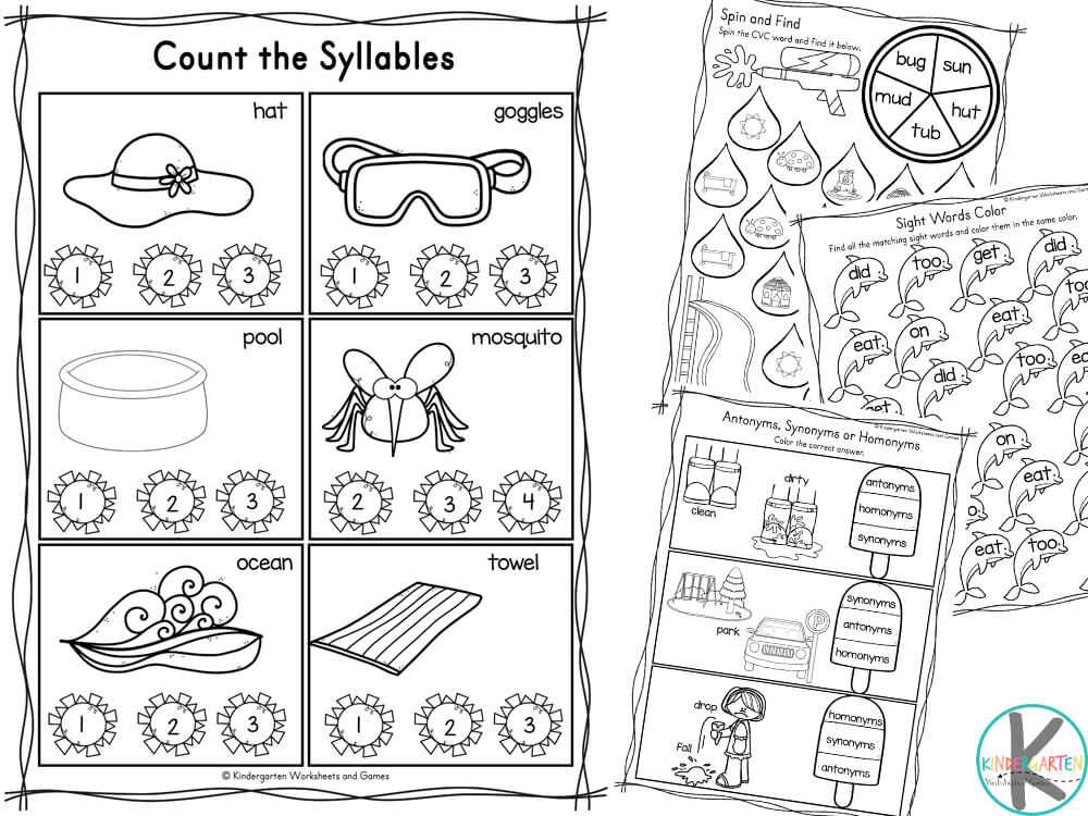 😎 FREE Printable Kindergarten Summer Literacy Worksheets