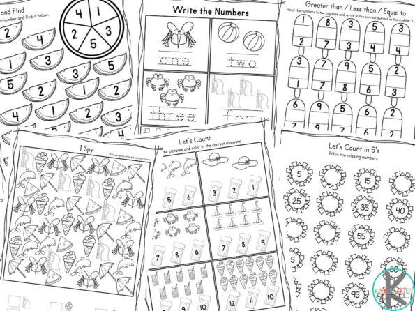 🌞 FREE Printable Summer Math Worksheets for Kindergarten