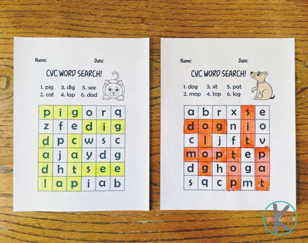 Word Search for Kindergarten