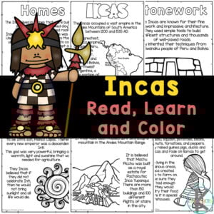 Make learning about Inca for kids simple and fun with these free printable Inca coloring pages. Simply print the Inca coloring sheets to let preschoolers, kindergartners, grade 1, grade 2, and other elementary ages students read, color, and learn! There is lots of intersting Inca information about their culture and people.