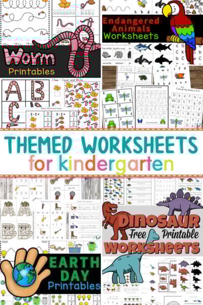 Grab FREE worksheets for kindergartners based on kindergarten themes! Work on math, literacy & more with 100+ cute animal, pirate, ancient egypt printables!