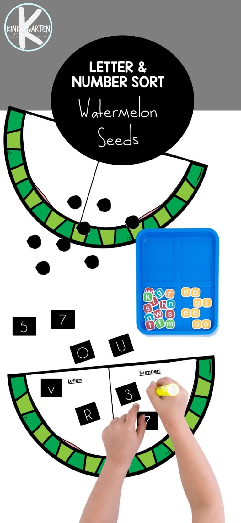 Watermelon Cut-and-Paste Sorting Letters and Numbers Activity