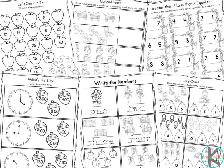 🍁 FREE Printable Kindergarten Fall Math Worksheets
