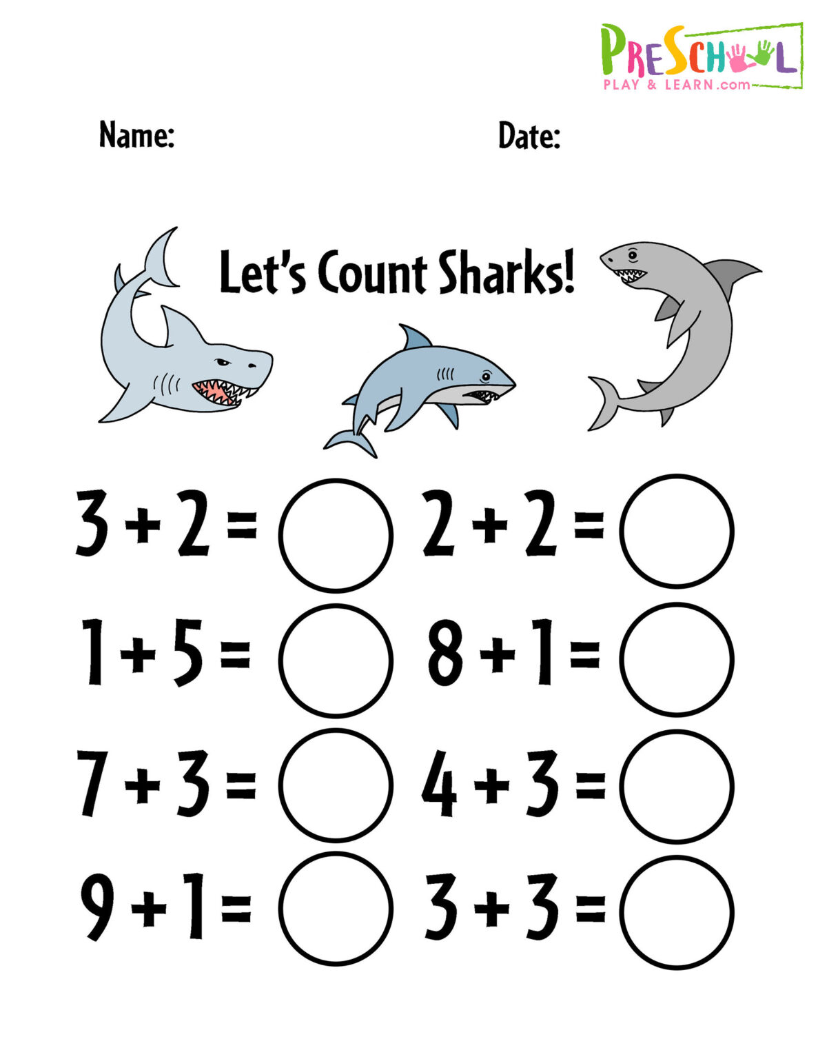FREE Printable Kindergarten Addition Worksheets Numbers 1-10