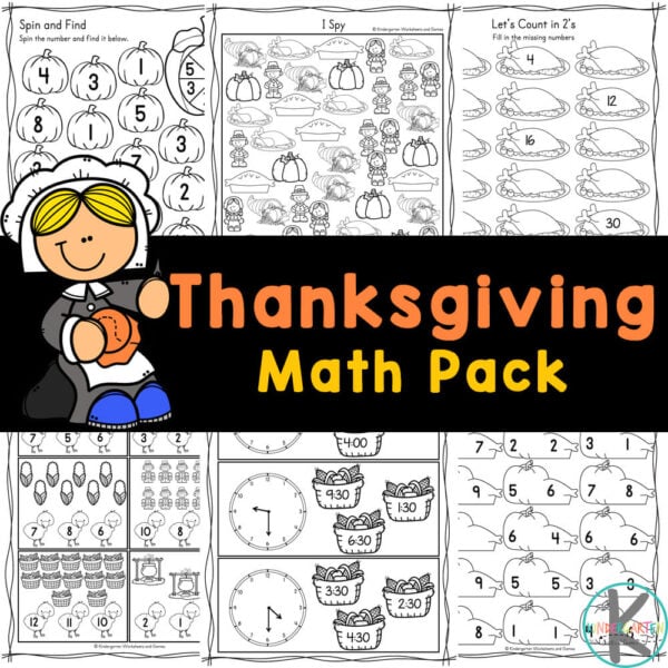 Cute Thanksgiving math worksheets are fun way to practice math skills in November! Grab FREE printable kindergarten worksheet pdf to play and learn!