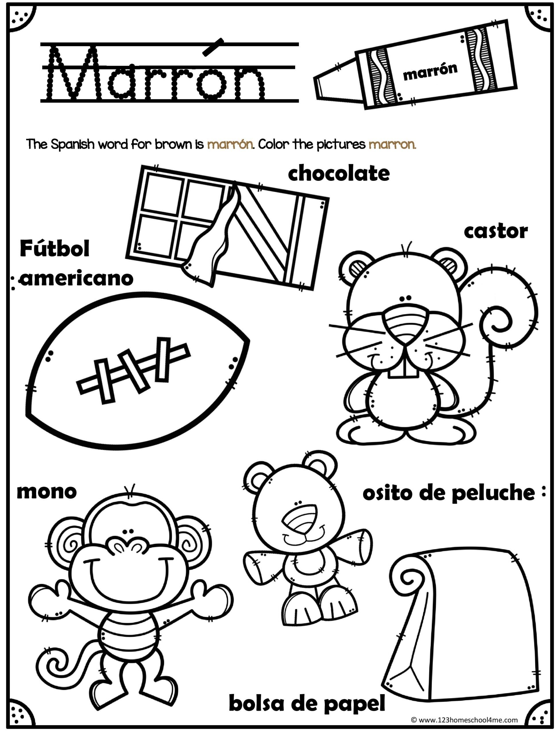 FREE Printable Spanish Colors Worksheet for kindergarten
