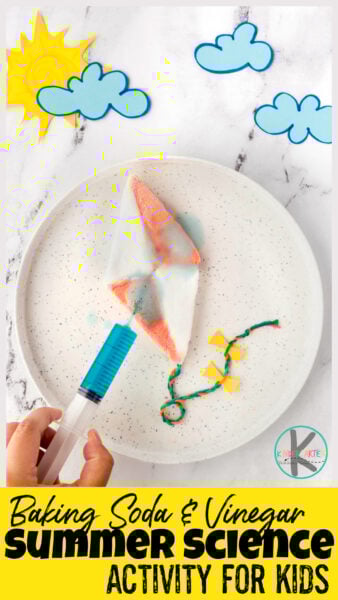 If you are looking for a simple, fun spring or summer science project- you will love this kite-themed baking soda and vinegar experiment STEM activity!