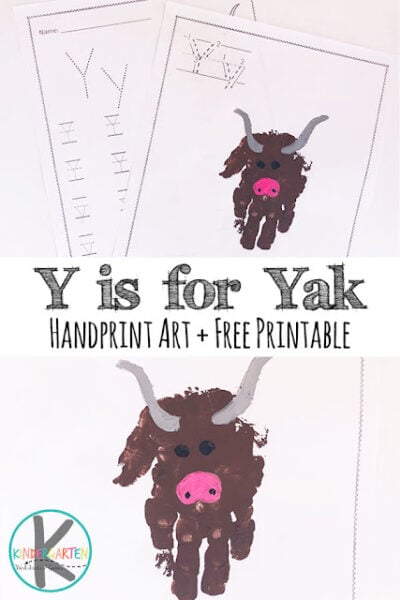 This super cute letter y craft is fun because it isn't your typical y craft for kids! This letter y handprint craft features a yak! How fun is that?! This yak handprint is fun for toddler, preschool, pre-k, kindergarten, and first graders too. Plus don't miss the printable with the letter y worksheets pdf file to practice tracing letter y too!
