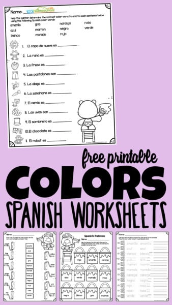 Make learning a second language simple and FUN with this Spanish worksheet for kindergarten set.  These Spanish color worksheets allow children to easily learn the names to spanish colors: blanco, negro, gris, amarillo, naranja, rojo, rosa, verde, morado, and marrón.  Whether you are working to learn spanish colors with kindergarten, first grade, 2nd grade, 3rd grade, elementary age kids, or adults - these spanish worksheets for beginners are sure to make it fun! Simply print the free spanish worksheets pdf and you are ready to go!