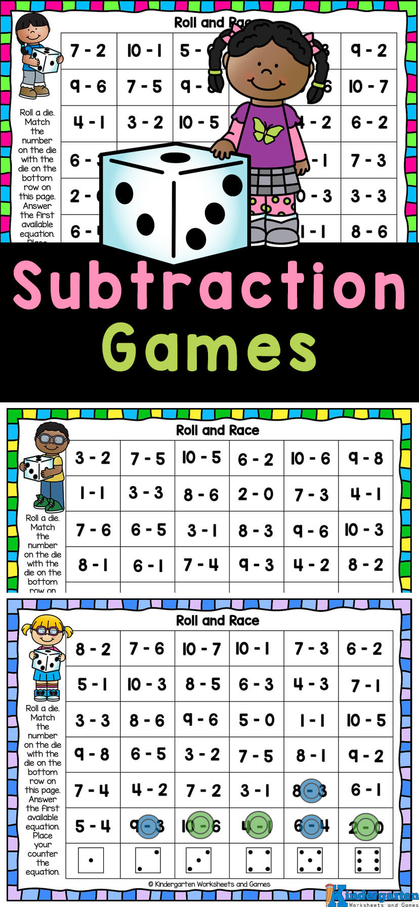 FREE Kindergarten Subtraction Worksheets Numbers 1-10