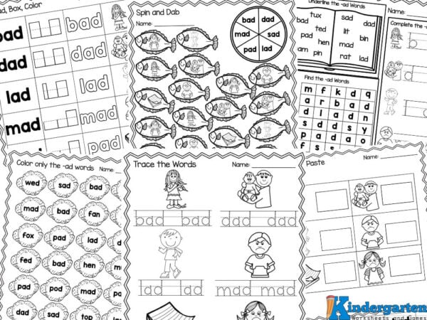 Trace the Words Cut and Paste the Words Write the Words Unscramble the Words Cut and paste in the correct column Find and color the -ad words Spin and Dab Read, box, color Underline, find, color and complete the words Circle the word that matches the picture Color Puzzles