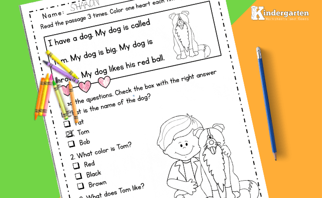 FREE Printable Kindergarten Reading Comprehension Worksheets