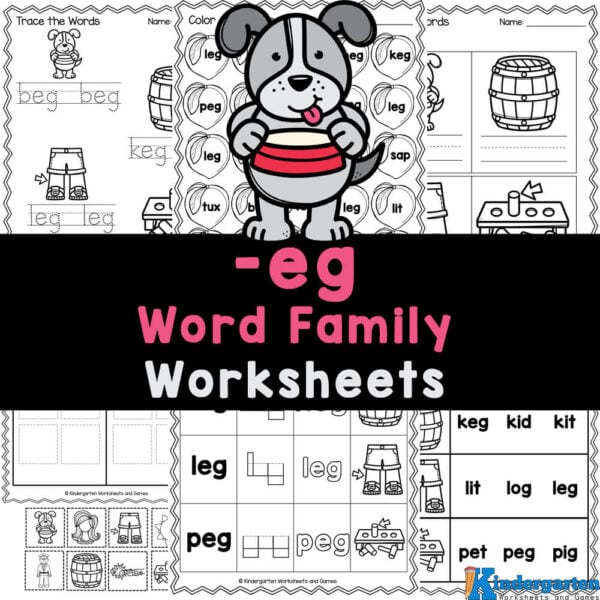 Grab these FREE printable -eg word family worksheets for kindergarten to learn word families and cvc words to improve reading and spelling skills!