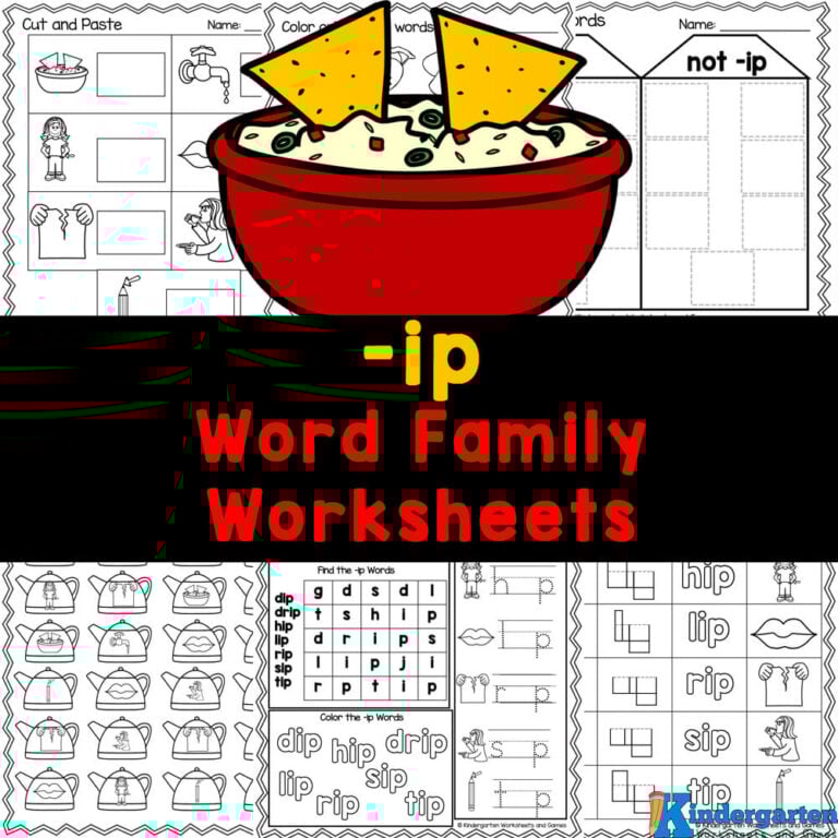 FREE -ip Word Family Worksheets for Kindergarten