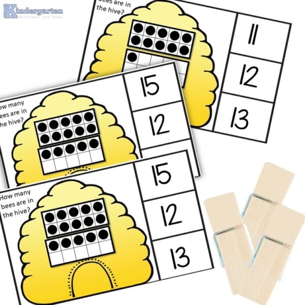 Grab this fun bee ten frame printable for a spring kindergarten math activity counting to 20! Simply print FREE activities for spring kindergarten math.