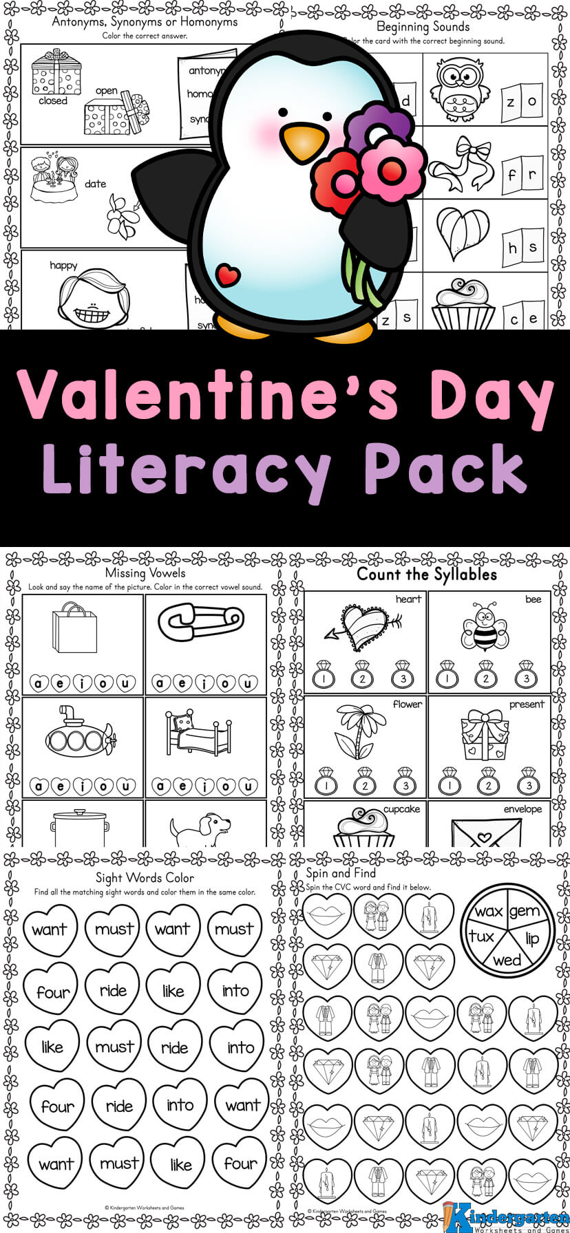 💗 FREE Valentine's Day Printables - Kindergarten Literacy Worksheets
