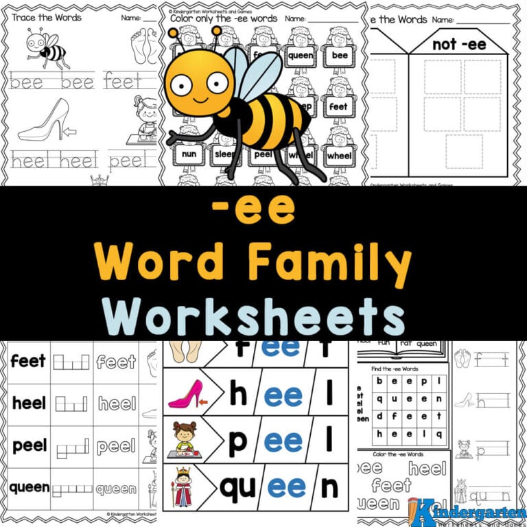 FREE Printable ee Word Family Sound Phonics Worksheets