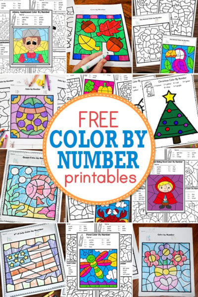 This list of color by number printables includes all the seasons and holidays, so it's easy to find a color by number worksheet to add to your lesson plan. Kindergarten kids will have so much fun coloring in and revealing the hidden picture on these color by number pages that they won't even realize they are also working on lots of math skills and fine motor skills!