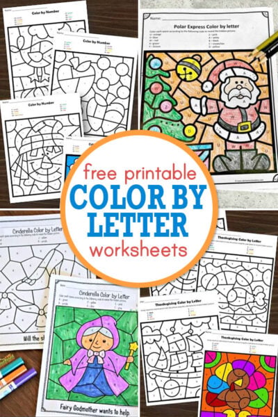 Color by letter worksheets a valuable resource for teachers and parents and a fun, no-prep, activity for students who are working on learning both letters and colors. They are also great for working on following instructions and working on fine motor skills. There are lots of fun, seasonal and holiday color by letter worksheets to choose from and kids will love this fun twist on a regular coloring page.