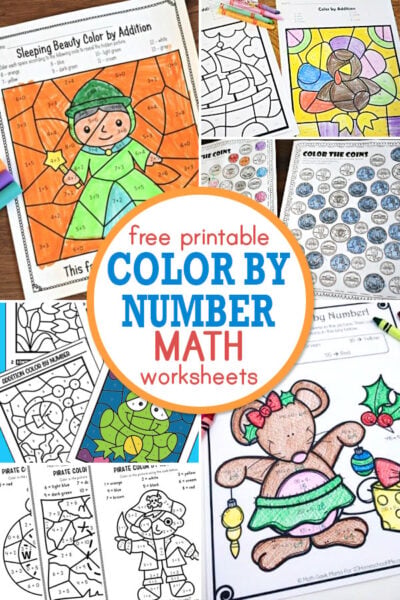 Working on skills is easy with these math-themed color-by-number worksheets. They are no-prep, fun way to work on skills such as simple addition, subtraction and more. Kids will love revealing the spring themed, or Sleeping Beauty hidden pictures while practicing addition, or practicing telling time or working on money skills.