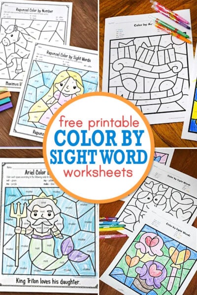 Color by sight word worksheets are a great way for kindergartners to work on practicing and improving their sight word reading and recall skills while having fun with Dolch sight words.