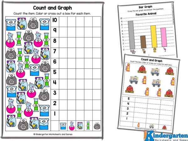 Let's count and graph three items up to five! Choose from our exciting road trip, butterfly life cycle, and ladybug life cycle themes. Discover the wonders of nature while learning numbers!

Ready for a challenge? Count and graph five items up to five with our science, simple machines, and garden themed activities. Ignite curiosity and explore the world of science in a playful way!

Up for some vertical counting and graphing fun? Pick our summer, Thanksgiving, or science experiment themes and count and graph five items up to ten! Explore the exciting topics while developing math skills.