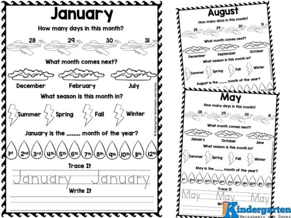 12 months of the year worksheet Where is the month placed in the year
Trace the name of the month
Write the name of the month