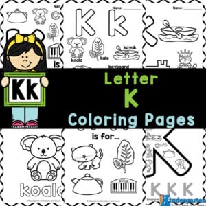 Engage preschool and kindergarten students learning the alphabet with FREE printable Letter K Coloring Pages with coloring, tracing, beginning sounds!