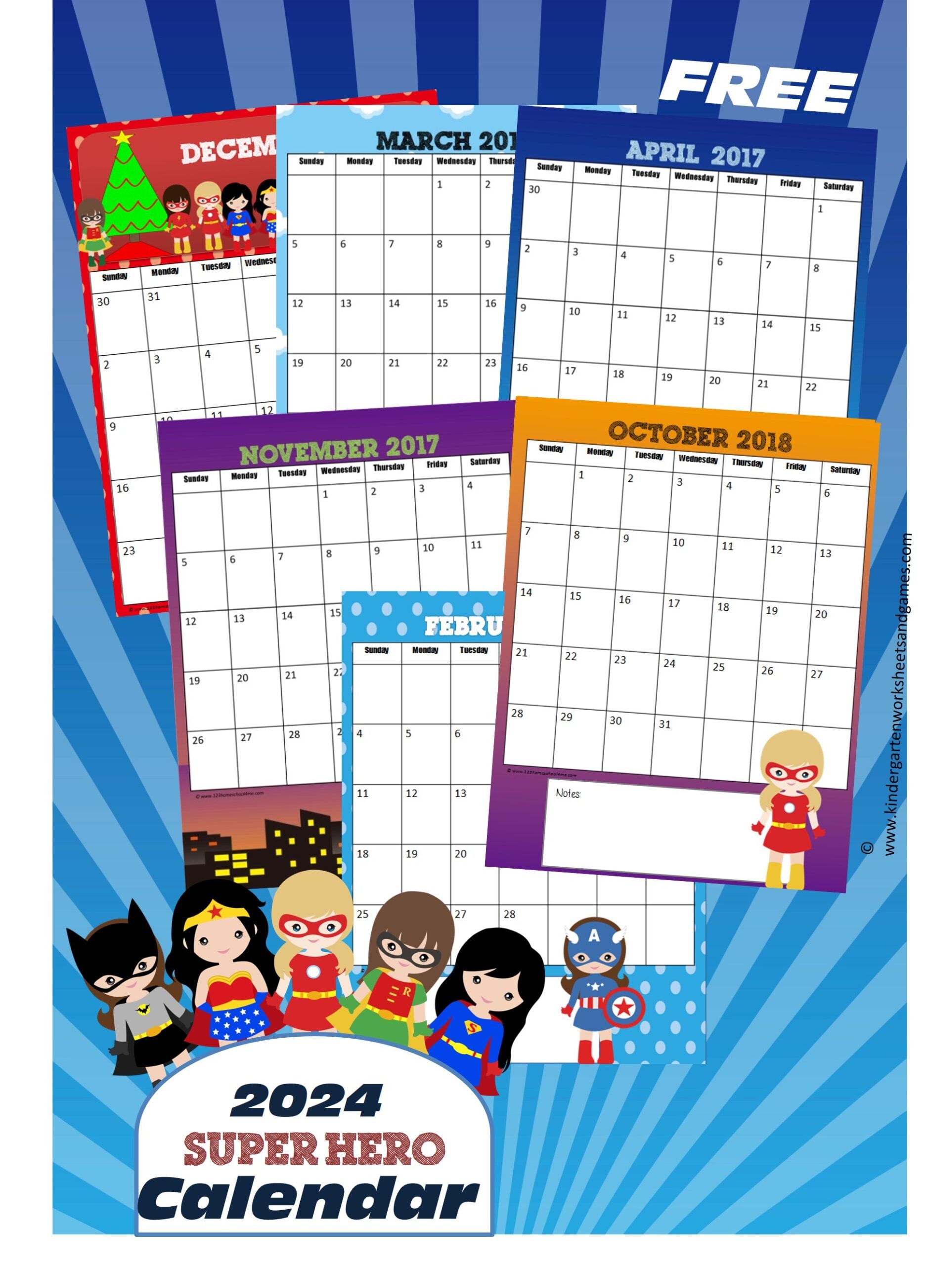 free-printable-girl-superhero-calendar-2024