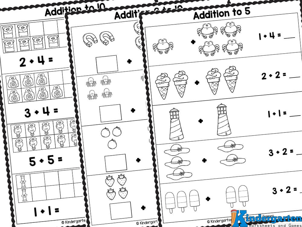 FREE Printable Addition with Pictures Worksheets for Kindergarten