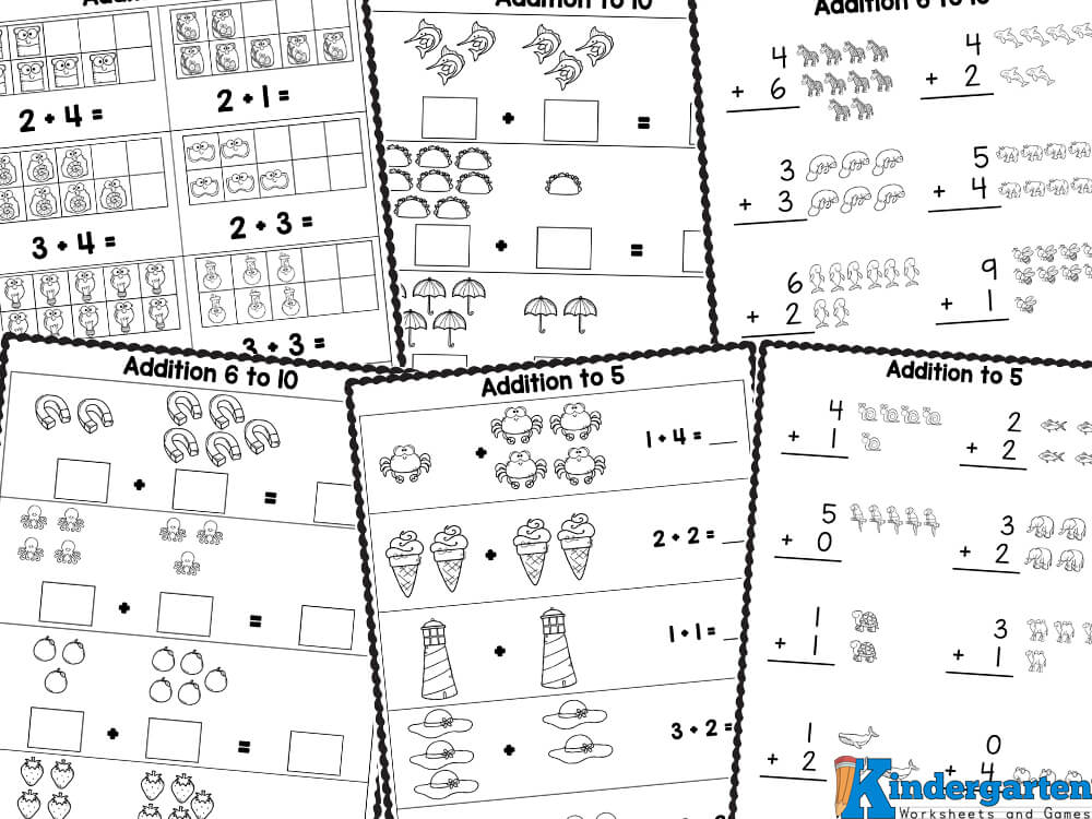 FREE Printable Addition with Pictures Worksheets for Kindergarten