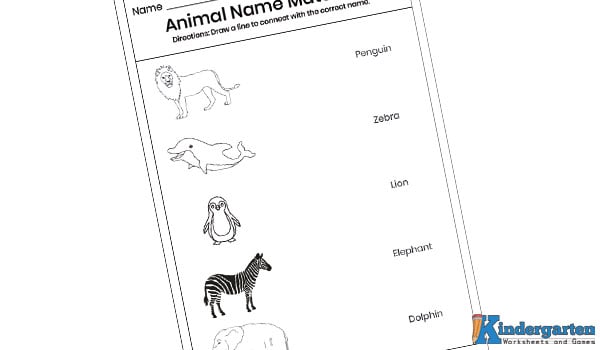 This is an animal name matching worksheet, here kids will draw a line to connect the animal image with the correct name.  This activity will help kids learn animal names and recognize them by name.