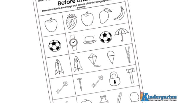 Then you’ll find this before and after object worksheet, here kids will find an object on the left column then they have to circle the object that is placed right after the same object in the right column.

This activity will help kids improve their observation and recognition skills.