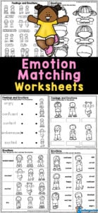 Emotions Worksheets for Kindergarten - Matching Feelings Activities