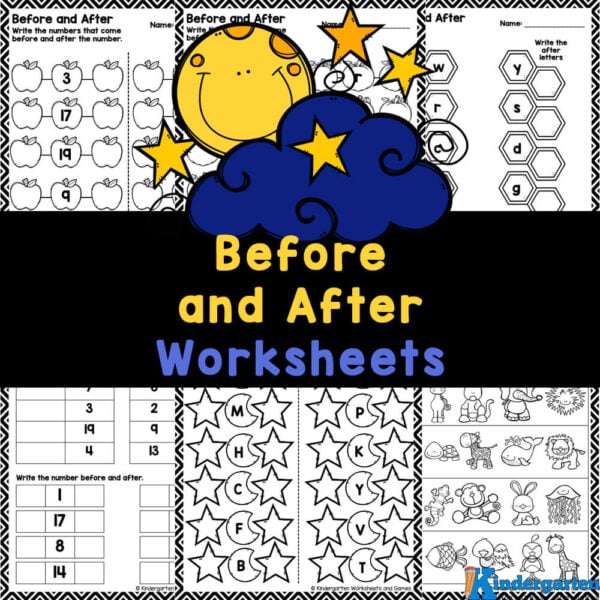 Grab these FREE printable Before and After Worksheets for Kindergarten students to practice with letters, numbers, and pictures.