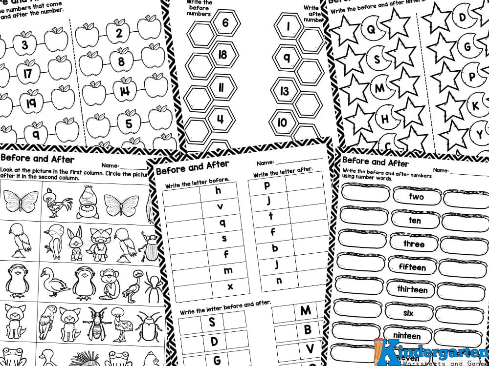 Before and After Worksheets for Kindergarten - Numbers, Letters, & More!