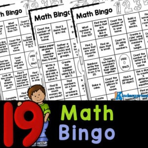 Math Bingo is an exciting way for kids to practice kindergarten math skills through a fun activity —download our FREE printable bingo cards!