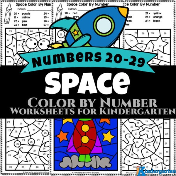 Ger ready for out-of-this-world math with FREE, no-prep space color by number worksheets perfect for kindergarten kids working on numbers 20-29.
