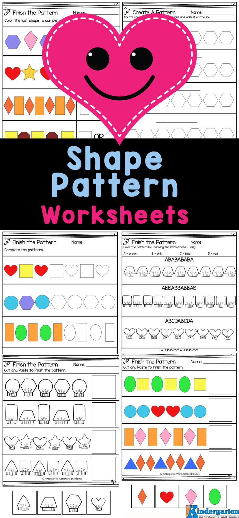 Shape Pattern Math Worksheets for Kindergarten