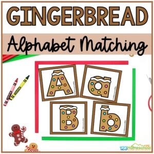 This December, make learning letters fun with free gingerbread printable for alphabet match Christmas activity for pre-k and kindergarten students.